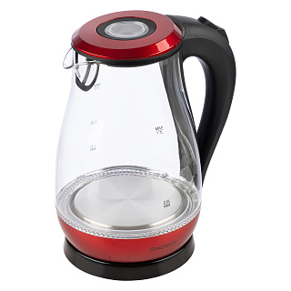 Чайник ENERGY E-204, 2200Вт, 1,7л, стекло, черный/красный