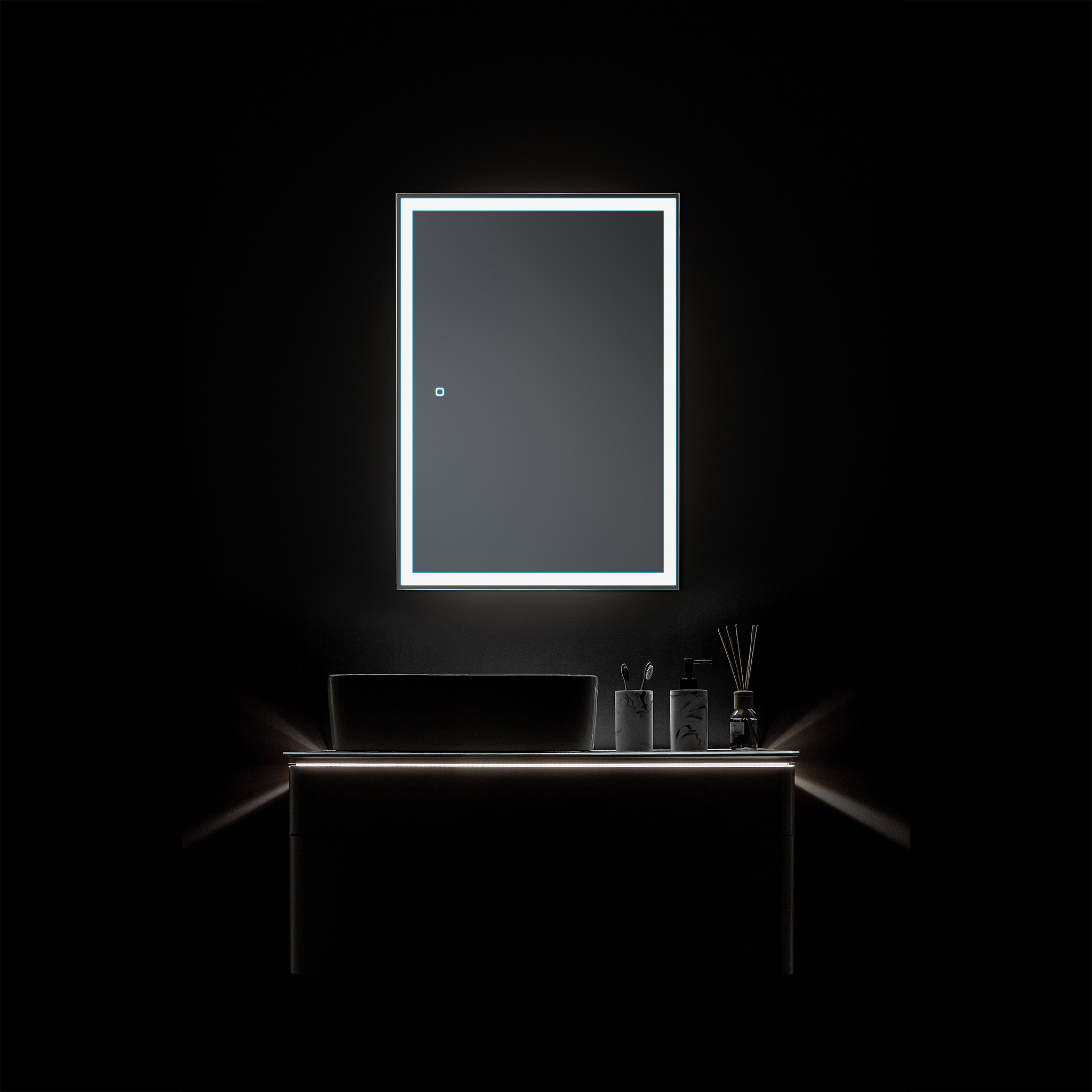 Зеркальный шкаф киото 60 см с часами и сменной подсветкой теплый и нейтральный