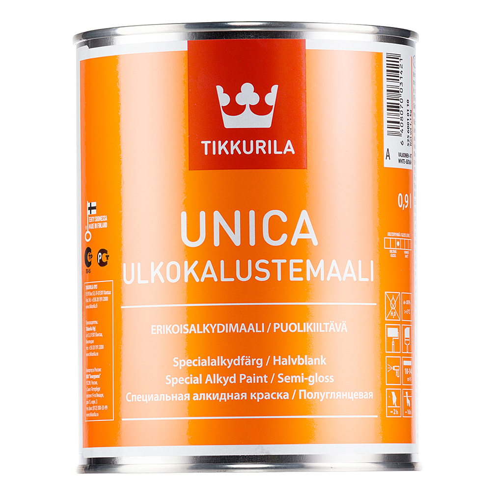 Краска по дереву и металлу Tikkurila Unica, белая, 0,9 л