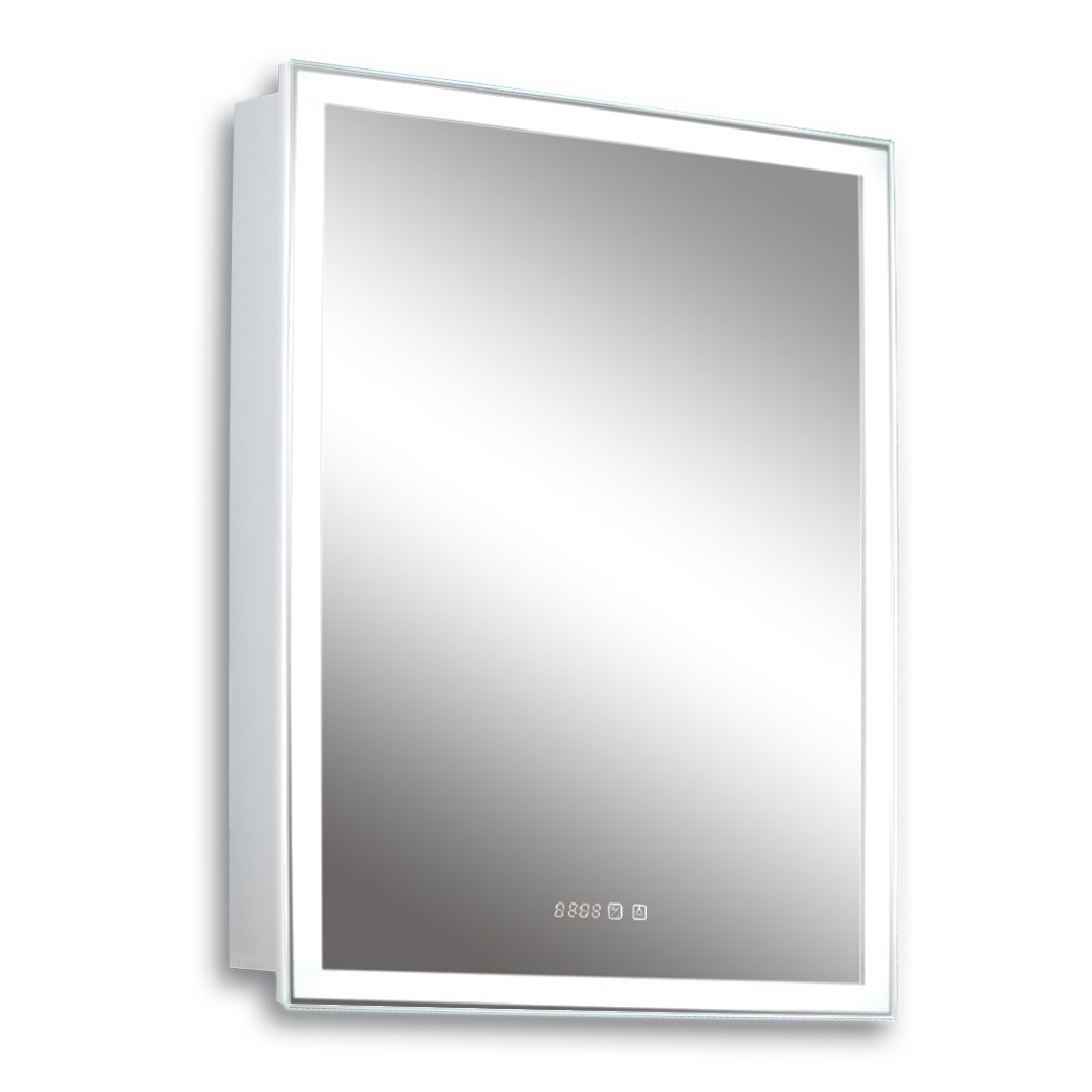 Зеркальный шкаф киото 60 см с часами и сменной подсветкой теплый и нейтральный