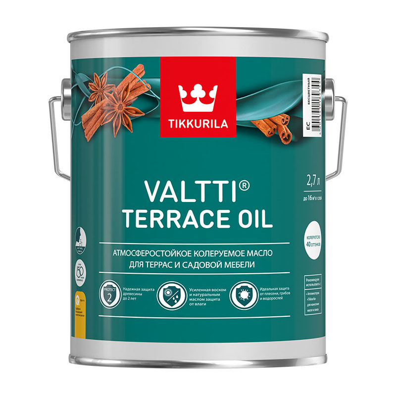 Масло для террас и садовой мебели tikkurila valtti terrace oil бесцветный 2 7л