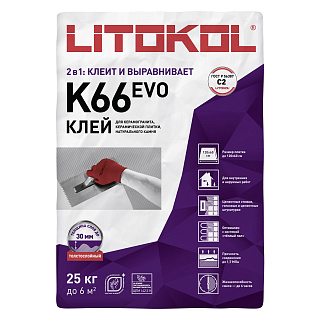 Клей для плитки толстослойный LITOKOL LitoFloor K66 (класс C2), 25 кг